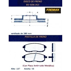 KIT DISCOS DE FRENO Y PASTILLAS NISSAN TIIDA SENTRA (BD4206 + PD/728)