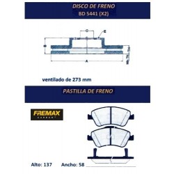 KIT DISCOS DE FRENO Y PASTILLAS TOYOTA COROLLA 08/ (BD5441 + PD/669)