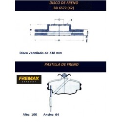 KIT DISCOS DE FRENO Y PASTILLAS RENAULT CLIO MEGANE SYMBOL (BD6572 + PD/305-A)