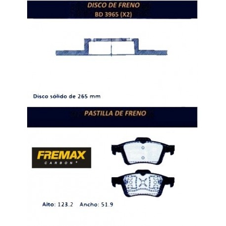 KIT DISCOS DE FRENO Y PASTILLAS FORD FOCUS VOLVO S40 V50 C30 (BD3965 + PD/796)