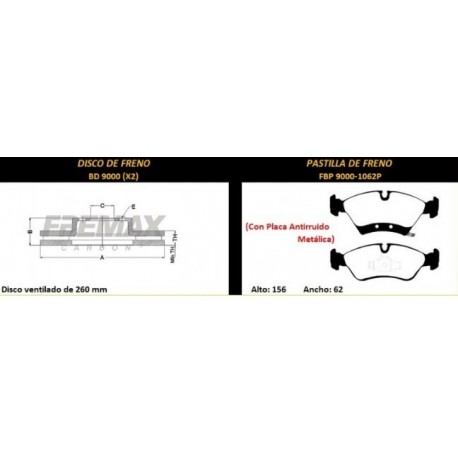 KIT DISCOS DE FRENO Y PASTILLAS CHEVROLET MERIVA (BD9000 + PD/77)