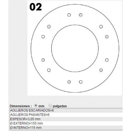 REVESTIMIENTO DE EMBRAGUE (FORRO) CITROEN - AGUJ FRESADOS: 6 - AGUJ PASANTES: 6