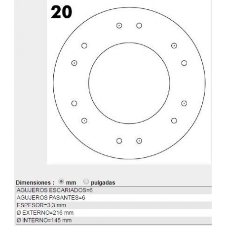 REVESTIMIENTO DE EMBRAGUE (FORRO) PEUGEOT 306/ 405 DIESEL - AGUJ FRESADOS: 6 - AGUJ PASANTES: 6