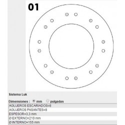 REVESTIMIENTO DE EMBRAGUE (FORRO) FORD FIESTA, ESCORT ( MOTOR ZETEC) (99/ ) (SIST. LUK) - AGUJ FRESADOS: 8 - AGUJ PASANTES: 8