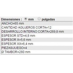 CINTA DE FRENO 4 PIEZAS PEUGEOT 505 DIAM.CAMP.280MM ANCHO 65MM ESPESOR 4,8MM