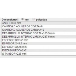 CINTA DE FRENO 2+2 PIEZAS RENAULT 12- R12 BREAK DIAM.CAMP.228MM ANCHO 30MM ESPESOR 5MM