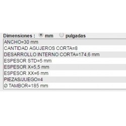 CINTA DE FRENO 4 PIEZAS FIAT DUNA-FIORINO-147-UNO PEUGEOT 205 DIAM.CAMP.185MM ANCHO 30MM ESPESOR 5MM