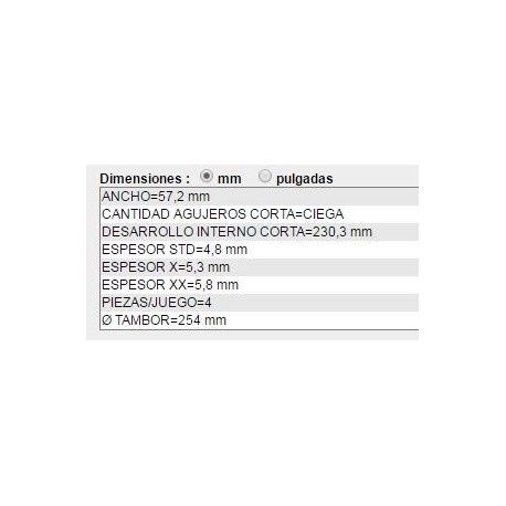 CINTA DE FRENO 4 PIEZAS MB 180 D DIAM.CAMP.254MM ANCHO 57,2MM ESPESOR 4,8MM