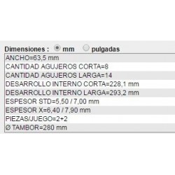 CINTA DE FRENO 2+2 PIEZAS MB SPRINTER 310 D (97/ 99) DIAM.CAMP.280MM ANCHO 63,5MM ESPESOR 5.50 / 7.00MM