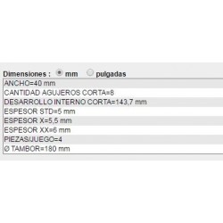 CINTA DE FRENO 4 PIEZAS RENAULT ESTANCIERA-EXPRESS-R9-R11 DIAM.CAMP.180MM ANCHO 40MM ESPESOR 5MM