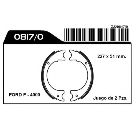 JUEGO ZAPATAS FORD 4000 (EL JUEGO CONTIENE 2 UNIDADES) DIAM.227 ANCHO 51