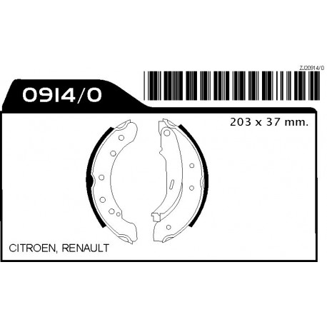 JUEGO ZAPATAS RENAULT LAGUNA 1.8 - 2.0 CITROEN SAXO (ABS) DIAM.203 ANCHO 37