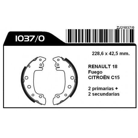 JUEGO ZAPATAS RENAULT FUEGO CITROEN C 15 DIAM.229 ANCHO 42