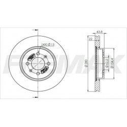 DISCO DE FRENO DELANTERO VENTILADO HYUNDAI I20 1.0-1.1-1.2-1.4, KIA RIO LLANTA DE 15`` (DIAMETRO 280MM-ALTURA 44MM-AGUJEROS 4)