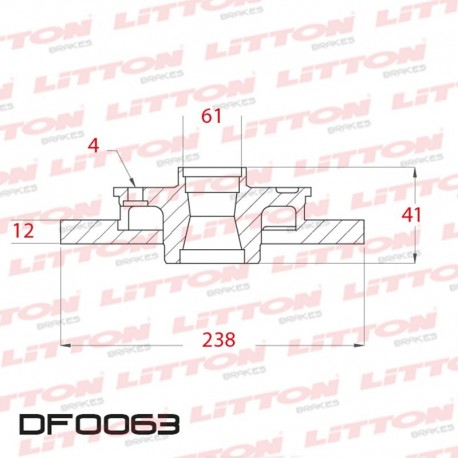 DISCO DE FRENO DELANTERO SOLIDO DO RENAULT R9/R11/CLIO 1.4/DACIA 1410 (DIAMETRO 238MM-ALTURA 41MM-AGUJEROS 4+2)