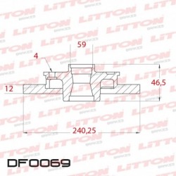 DISCO DE FRENO DELANTERO SOLIDO FIAT DUNA/UNO/UNO MILLE/FIORINO/REGATA PALIO SIENA(DIAMETRO 240MM-ALTURA 46.50MM-AGUJEROS 4+2)