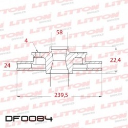 DISCO DE FRENO VENTILADO FORD ESCORT TODOS (ARGENTINA) - 84/94 DELANTERO DIAM.239,5MM CUBO 24MM