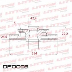 DISCO DE FRENO DELANTERO VENTILADO FORD TRANSIT (LLANTA DE 14`-D.96) (DIAMETRO 254MM-ALTURA 42.9MM-AGUJEROS 5)