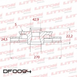 DISCO DE FRENO DELANTERO VENTILADO FORD TRANSIT (LLANTA DE 15`-D.96) (DIAMETRO 270MM-ALTURA 42.9MM-AGUJEROS 5)