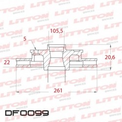 DISCO DE FRENO VENTILADO FORD RANGER 4X2 150 USA (+ BULONES) - ../95 DELANTERO C/MAZADIAM.261MM CUBO 22MM