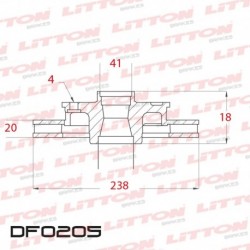 DISCO DE FRENO DELANTERO VENTILADO RENAULT R9/R11/R19/CLIO (SIN ABS)/KANGOO/MEGANE (DIAMETRO 238MM-ALTURA 41MM-AGUJEROS 4+2)