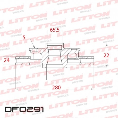 DISCO DE FRENO DELANTERO VENTILADO CITROEN JUMPER FIAT DUCATO, PEUGEOT BOXER (DIAMETRO 280MM-ALTURA 65.50MM-AGUJEROS 5+2)