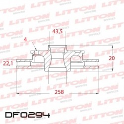 DISCO DE FRENO DELANTERO VENTILADO FORD ECOSPORT 1.5-1.6-2.0 16V 4X2 (D.03)/FOCUS (DIAMETRO 258MM-ALTURA 43.3MM-AGUJEROS 4)