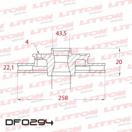 DISCO DE FRENO DELANTERO VENTILADO FORD ECOSPORT 1.5-1.6-2.0 16V 4X2 (D.03)/FOCUS (DIAMETRO 258MM-ALTURA 43.3MM-AGUJEROS 4)