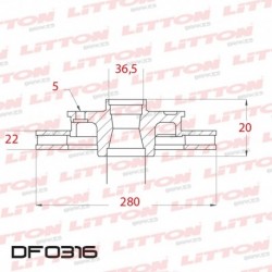 DISCO DE FRENO DELANTERO VENTILADO VW BORA/GOLF/NEW BEETLE/AUDI A3/SEAT LEON/TOLEDO(DIAMETRO 280MM-ALTURA 36.50MM-AGUJEROS 5)