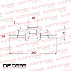 DISCO DE FRENO VENTILADO CHRYSLER CARAVAN 2.4 / 3.3 - 93/95 DELANTERO LLANTA 14`DIAM.260MM CUBO 24MM