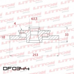 DISCO DE FRENO TRASERO SOLIDO PARA FORD FOCUS (D.99) (DIAMETRO 252.5MM-ALTURA 33MM-AGUJEROS 4)