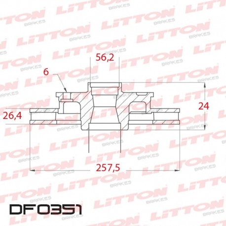 DISCO DE FRENO VENTILADO KIA BESTA 2.7 D GS - 98/.. DELANTERO 12 PASAJEROSDIAM.258MM CUBO 26MM