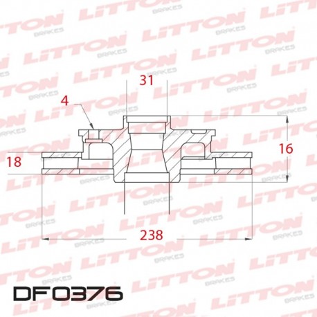 DISCO DE FRENO VENTILADO MAZDA 323 TODOS - 85/89 DELANTERO DIAM.238MM CUBO 18MM