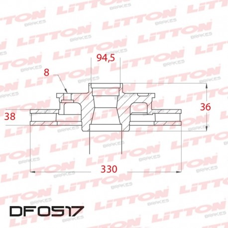 DISCO DE FRENO VENTILADO FORD F4000 TODOS (8 AGUJEROS) - 98/.. DELANTERO DIAM.330MM CUBO 33MM