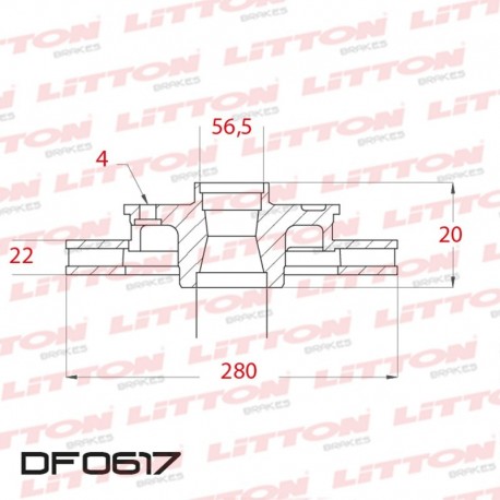 DISCO DE FRENO VENTILADO AUDI 80 TODOS - ../96 DELANTERO DIAM.280MM CUBO 22MM