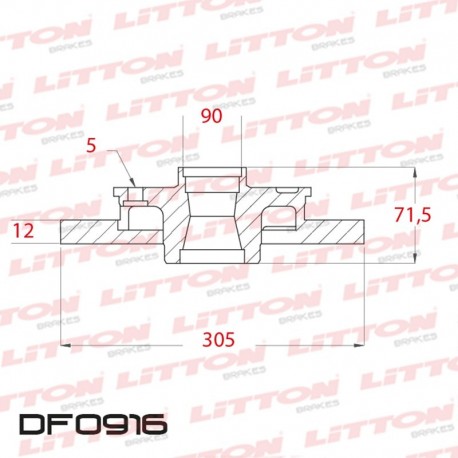 DISCO DE FRENO SOLIDO RENAULT MASTER 2.3 CDI NUEVA - 13/.. TRAS.DIAM.305MM CUBO 12MM