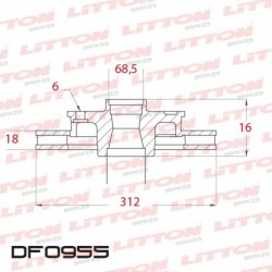 DISCO DE FRENO VENTILADO TOYOTA HILUX 2.8 TDI NUEVA - 16/.. TRAS.DIAM.312MM CUBO 18MM